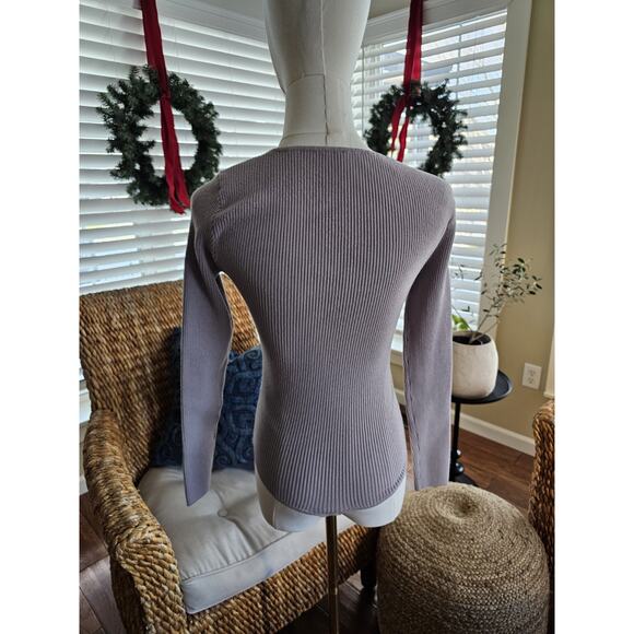 Abercrombie & Fitch A&F Sweetheart Neck Corset Bodysuit Sweater Light Grey Sz M - Picture 3 of 10